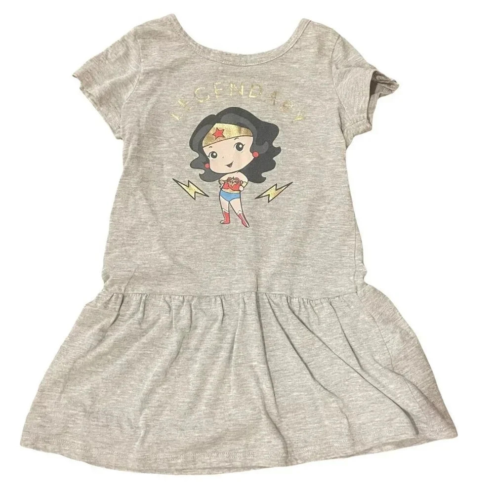 2T Wonder Woman Dress Bundle, Short Sleeve, Pink & Gray, Toddler Girl - Picture 2 of 4